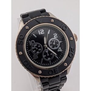 Merona Watch‎ Men 43mm Silver Case Black 7" Band- New Battery